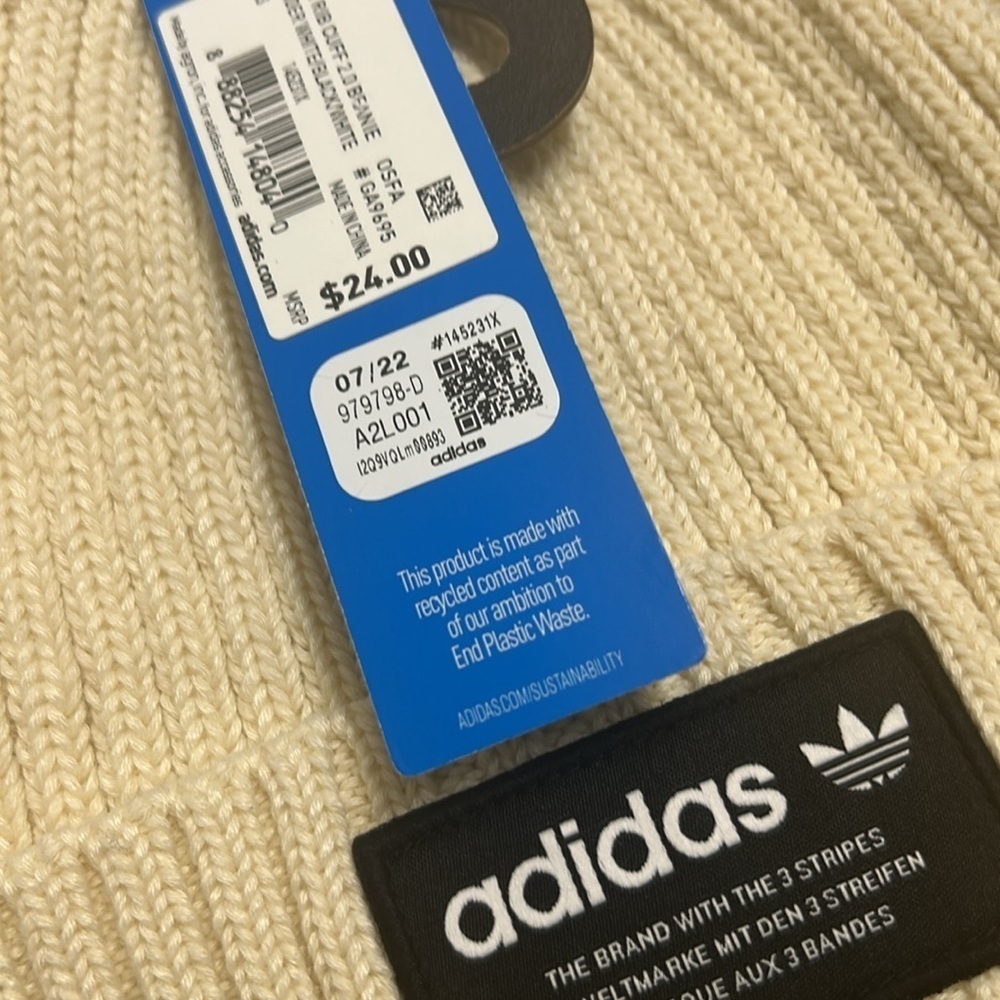 Adidas Cream Ribbed Beanie - Picture 4 of 4